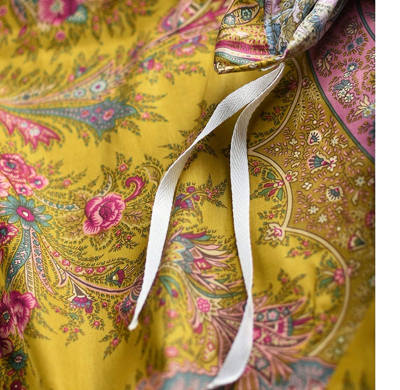 Eikei Classical Paisley Duvet Cover 3pc Set Bohemian Bedding Bothe Damask Antique Drawing Medallion 400TC Egyptian Cotton Sateen Luxury European Traditional Boho Floral Scarf Style Bed Linen (Mustard, King) - Image 3